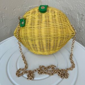Haute Hippie Yellow LEMON WICKER CROSSBODY Bag Clutch Purse Viral Fruit Tok NEW